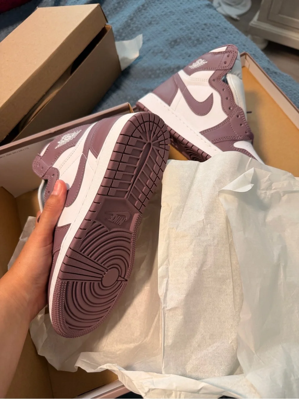 Jordan Women’s High Top Sneakers in White and Mauve